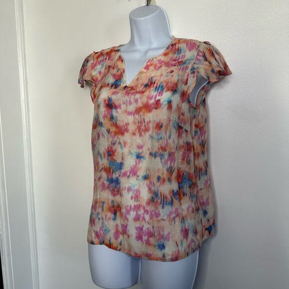 Nanette Lepore Watercolor V-neck Flutter Sleeve Top, XS - Picture 2 of 7